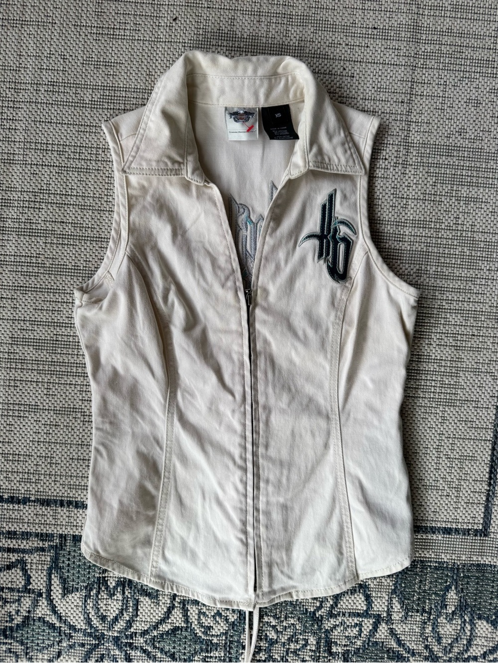 Harley-Davidson Vest Womens XS Beige Winged Corset Lace Up Embroidered